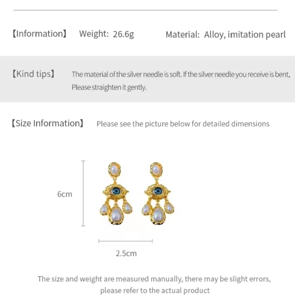 Gold-Tone Evil Eye Drop Earrings with Pearl Accents